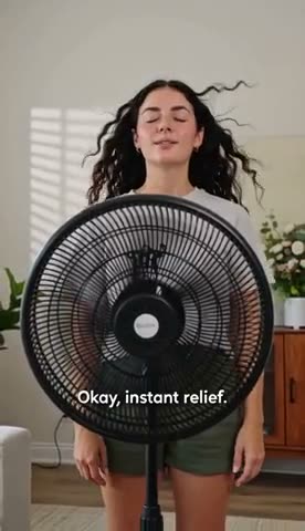 Bare feet beside a fan base on a hot afternoon, then the fan running with hair blowing back.